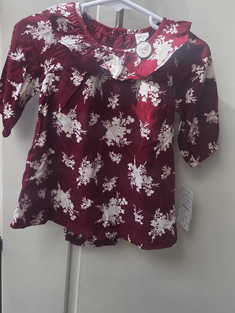 Nordstrom Burgundy/ Deep Wine and White Floral Dress Set Size 6 Months